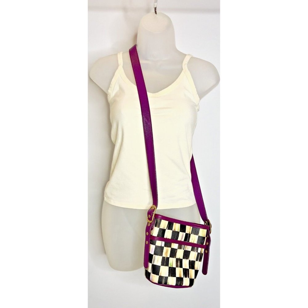 MacKenzie-Childs Purple and Black Checkered Crossbody Bag